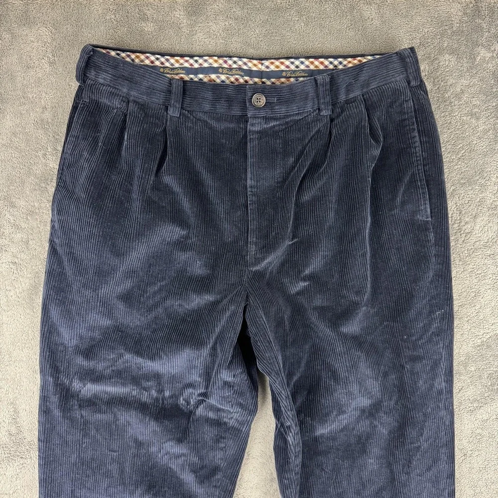 Brooks Brothers Corduroy Pants Mens 34x30 Navy Blue Elliot Pleated Cuffed Cotton